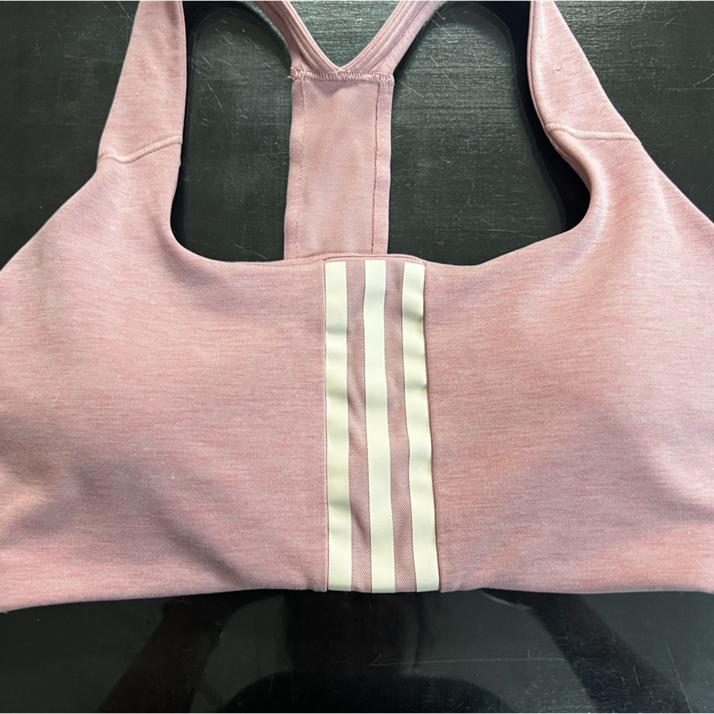 Adidas Pink Sports Bra with White Stripes